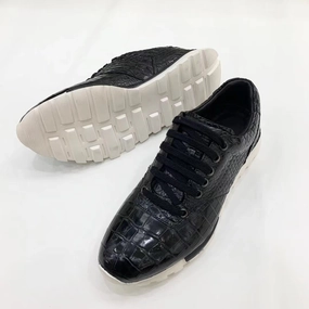 Mens Shoes Genuine Crocodile Alligator Leather Sneakers Lace-up Walking Shoes for Men | Black #S581 Casual Oxford Shoes