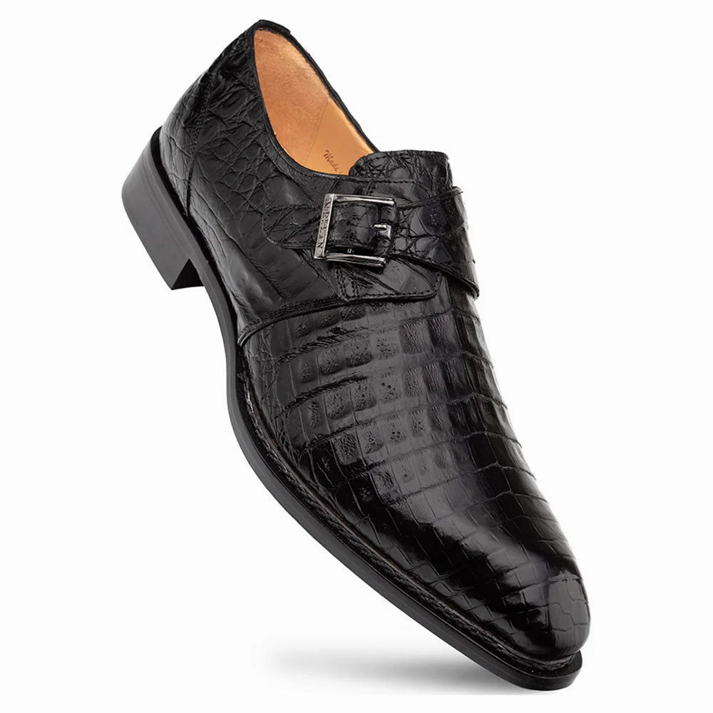 Loraine Bit Loafers Mezlan Gigolo Black Crocodile Single Monk-Strap Loafers