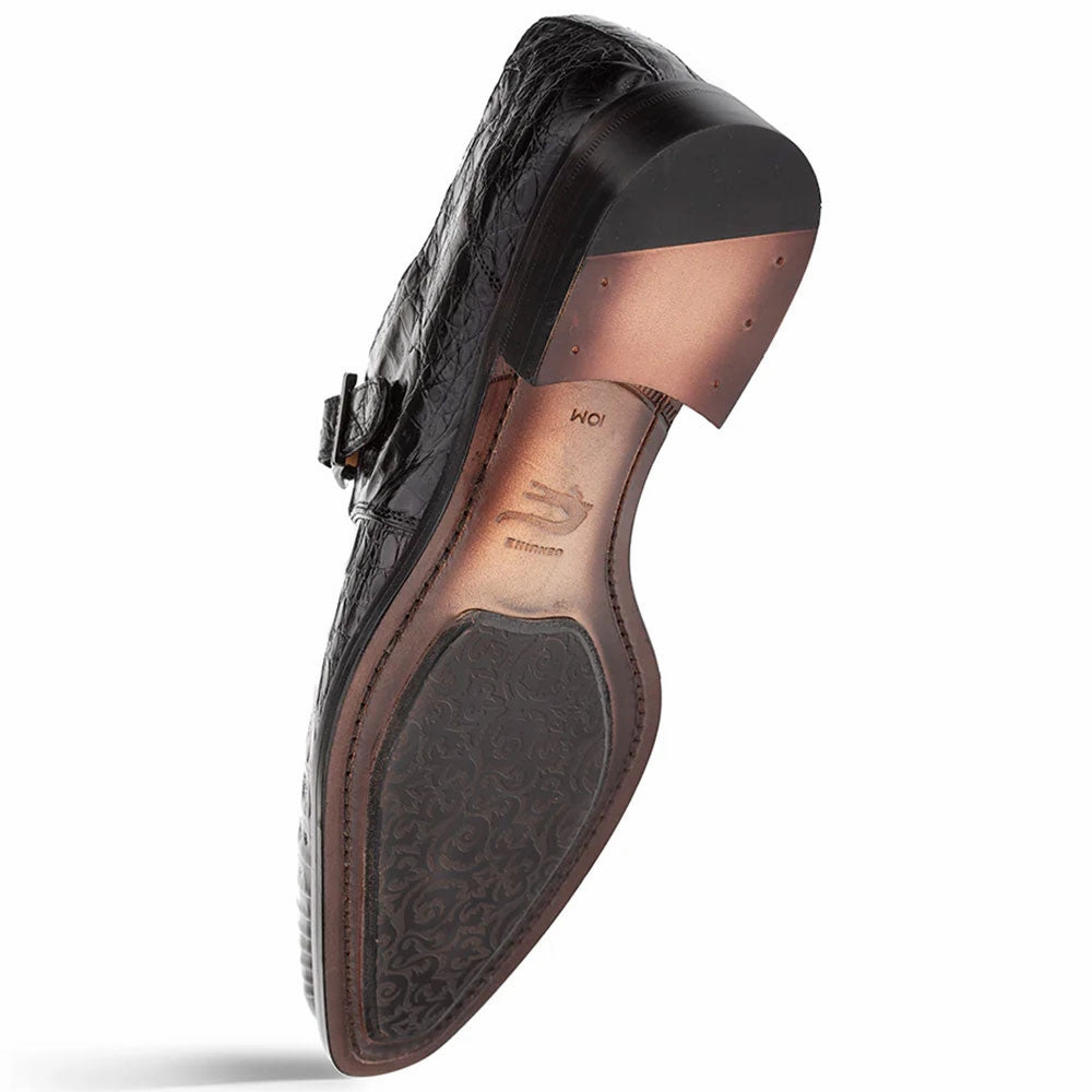 Lemaire Square Toe Loafers Mezlan Gigolo Black Crocodile Single Monk-Strap Loafers