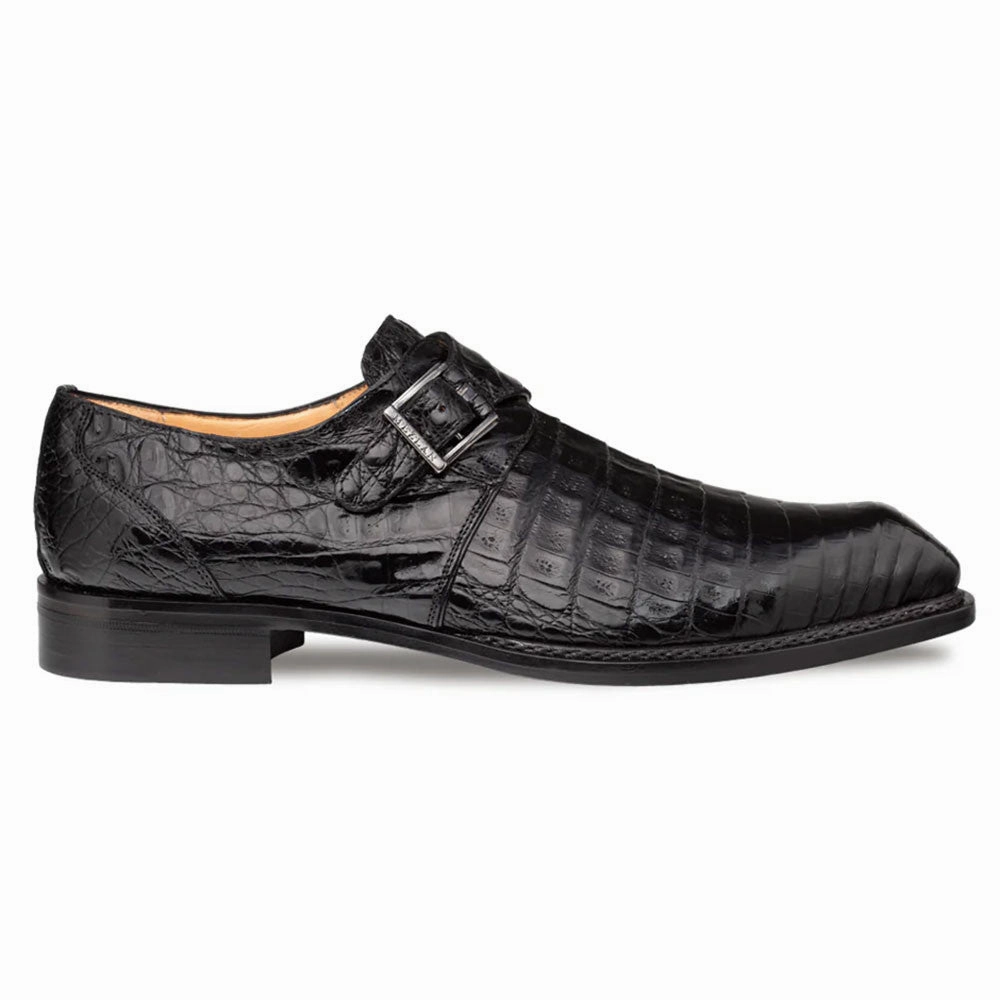 Ralph Lauren Loafers Mezlan Gigolo Black Crocodile Single Monk-Strap Loafers