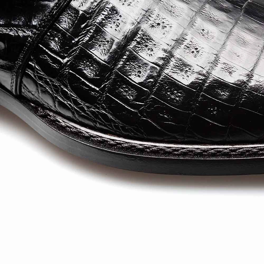 Original Loafers Mezlan Gigolo Black Crocodile Single Monk-Strap Loafers