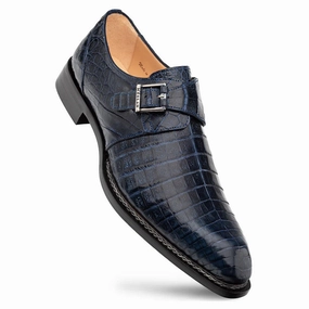 Comfortable Loafers Mezlan Gigolo Blue Crocodile Single Monk-Strap Loafers