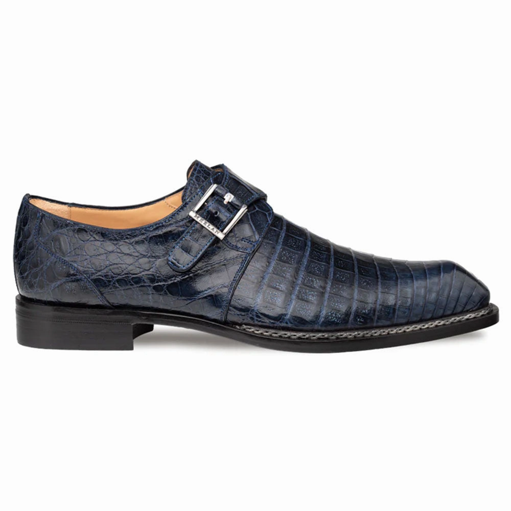 Mezlan Gigolo Blue Crocodile Single Monk-Strap Loafers Shorts And Loafers