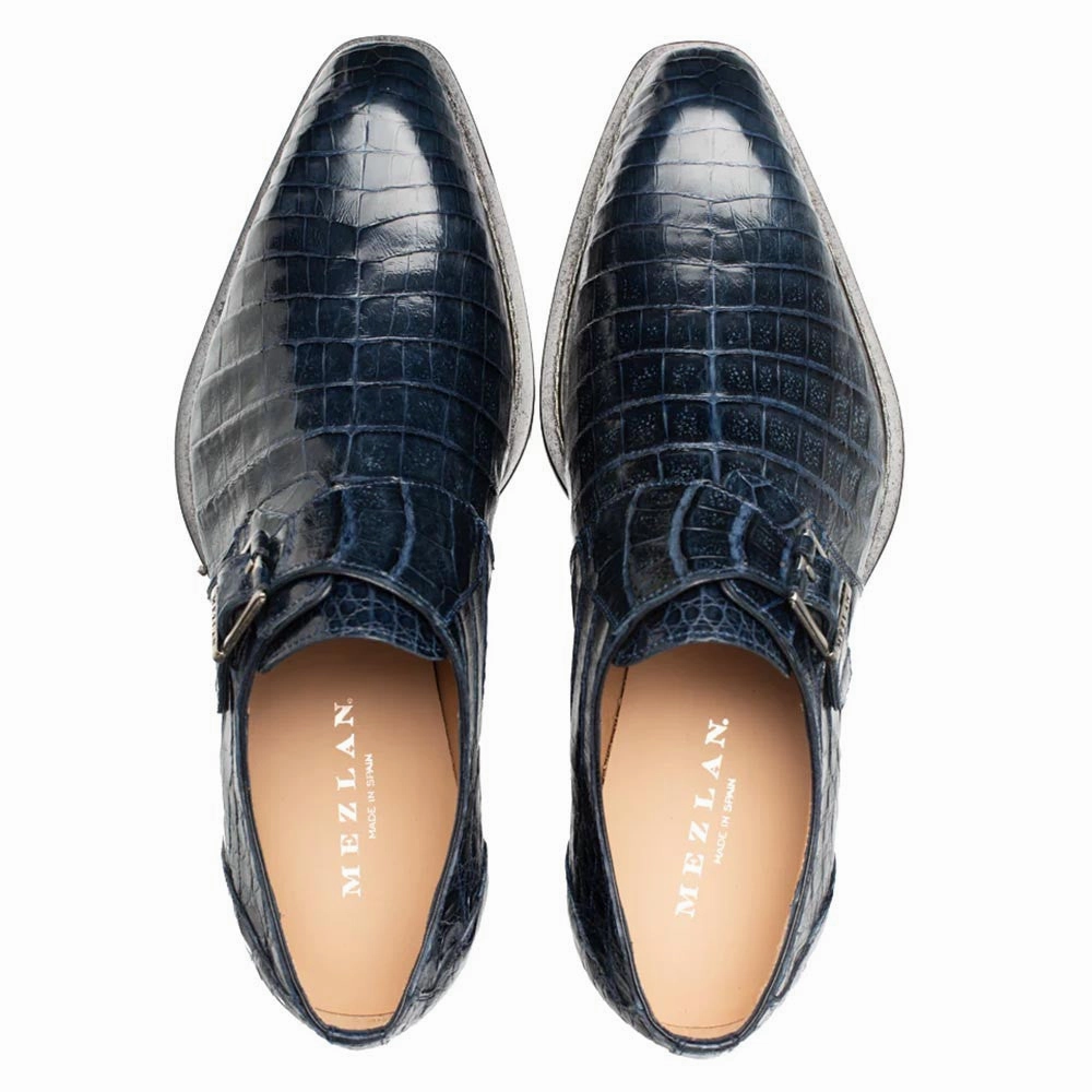 Tassel Chunky Loafers Mezlan Gigolo Blue Crocodile Single Monk-Strap Loafers