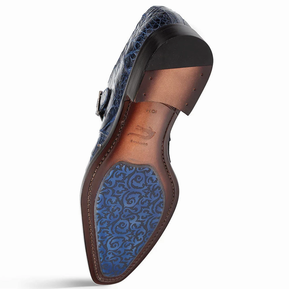 Chunky Lug Sole Loafers Mezlan Gigolo Blue Crocodile Single Monk-Strap Loafers