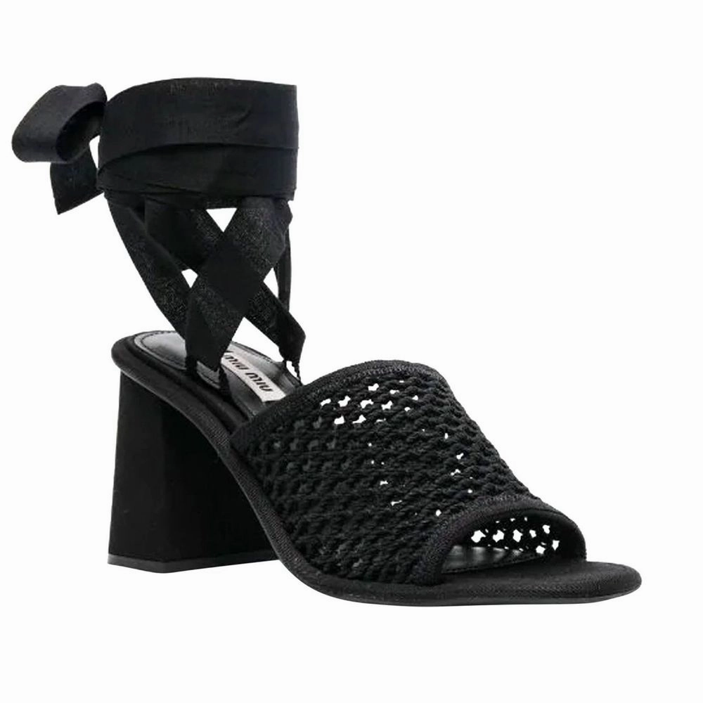 Miu Miu Black Fabric Strap-On Sandals Moccasin Sandals
