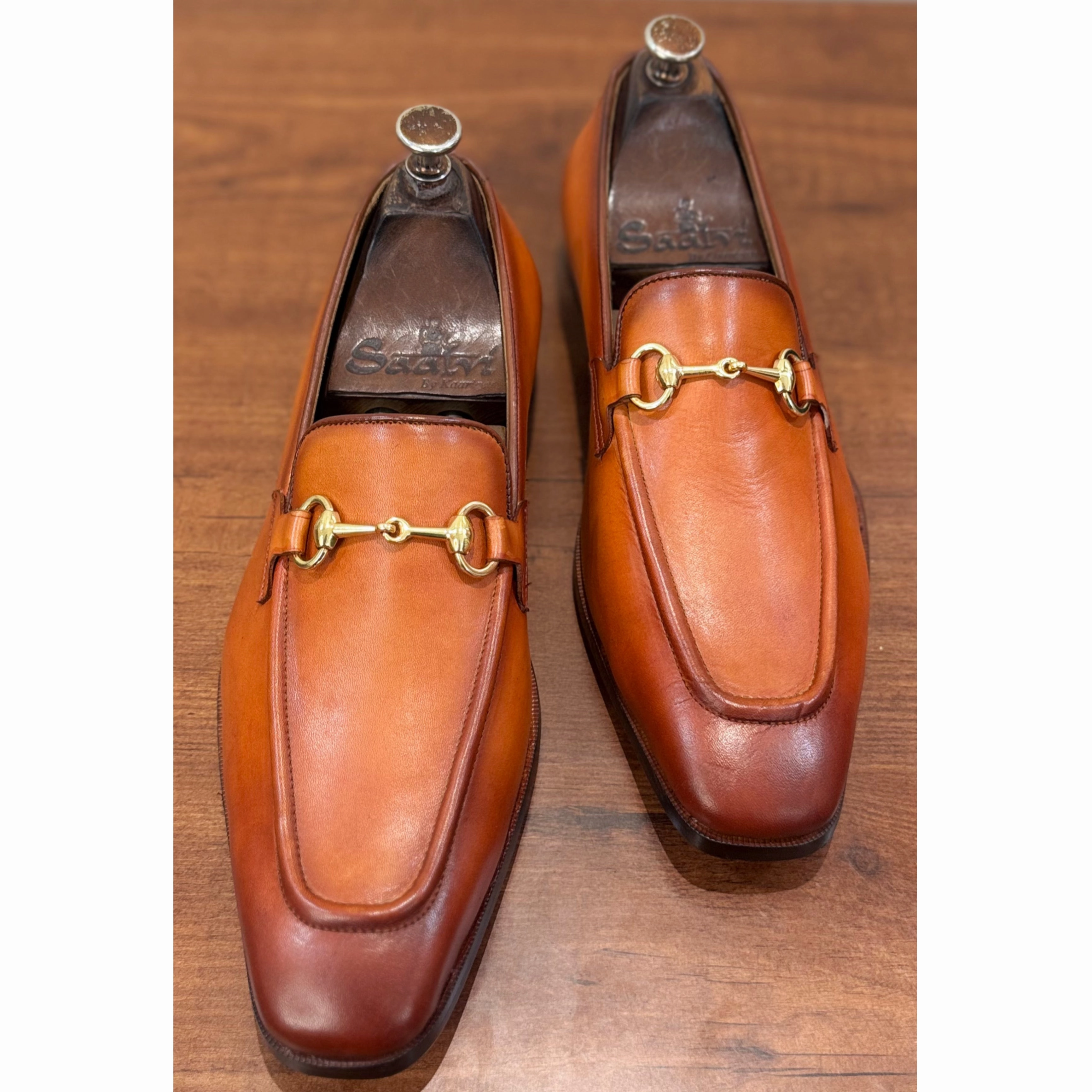 Horsebit Loafers Hand Patina Loafers With Gold Buckle