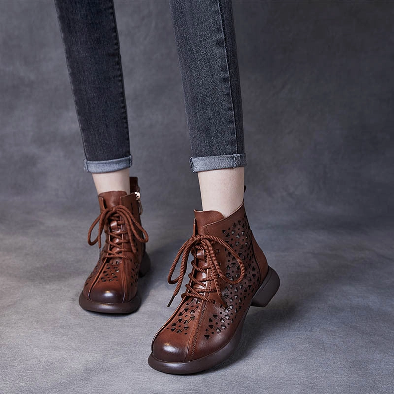 Women Handmade Vintage Hollow-out Leather Boots Originals Ozweego Tr Casual Shoes