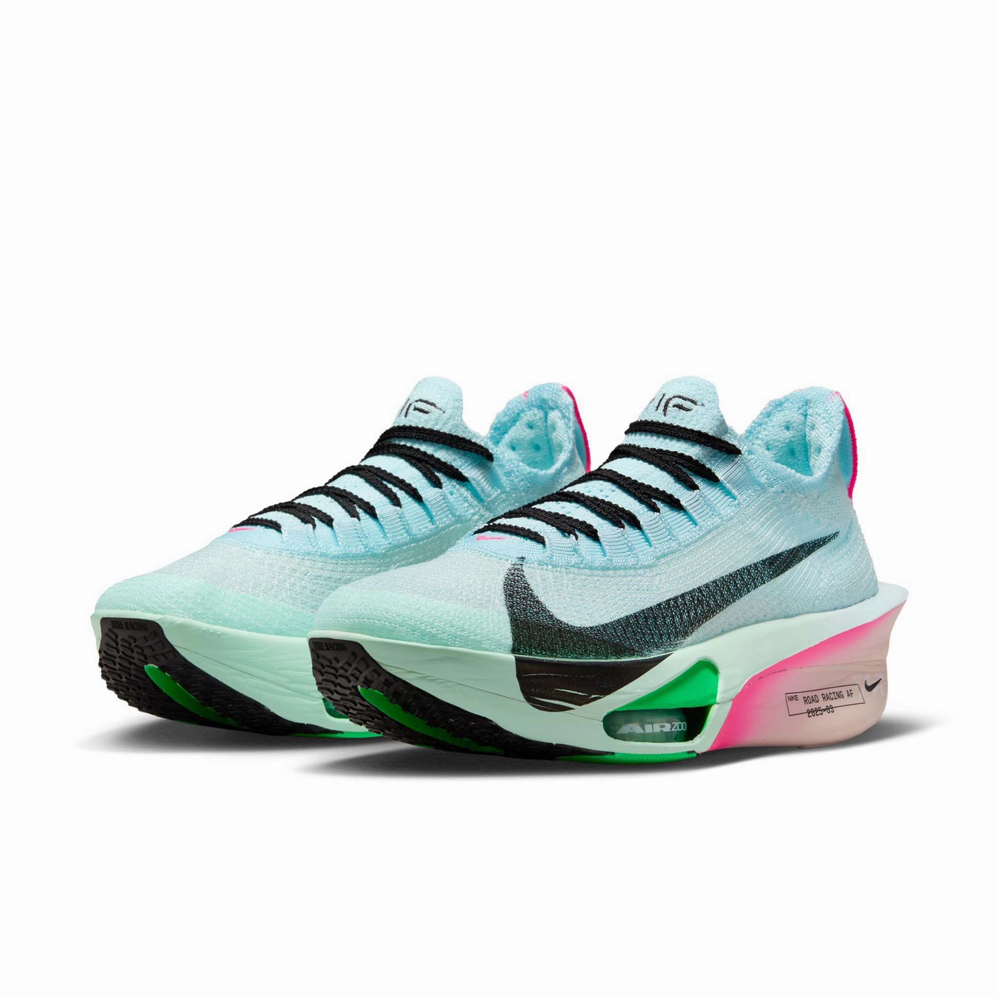 Asics Speed Running Shoes Nike | Women's Alphafly 3 Road Racing Shoes - Glacier Blue/Black-Mint Foam-Green Shock