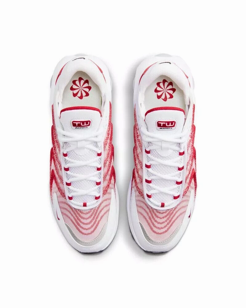 Nike Air Max TW DQ3984-104 Sneakers Unisex White Red Lace Up Casual Shoes NR8437 (White,9) Most Cushioned Asics Running Shoes