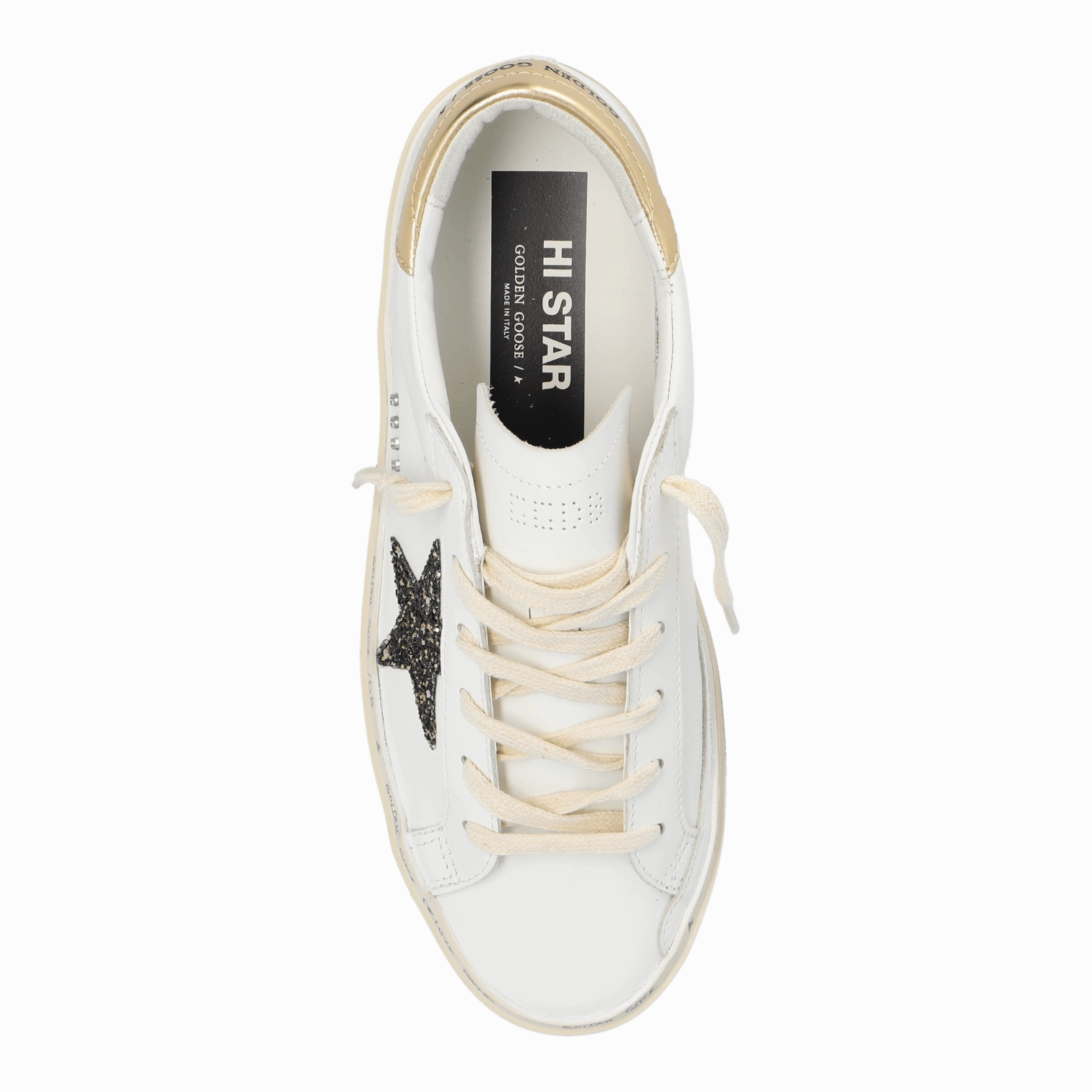 Golden Goose Hi Star Leather Upper Glitter Star Laminated Heel Metal Letterring GWF00118.F004724.11543 Balloon Sneakers