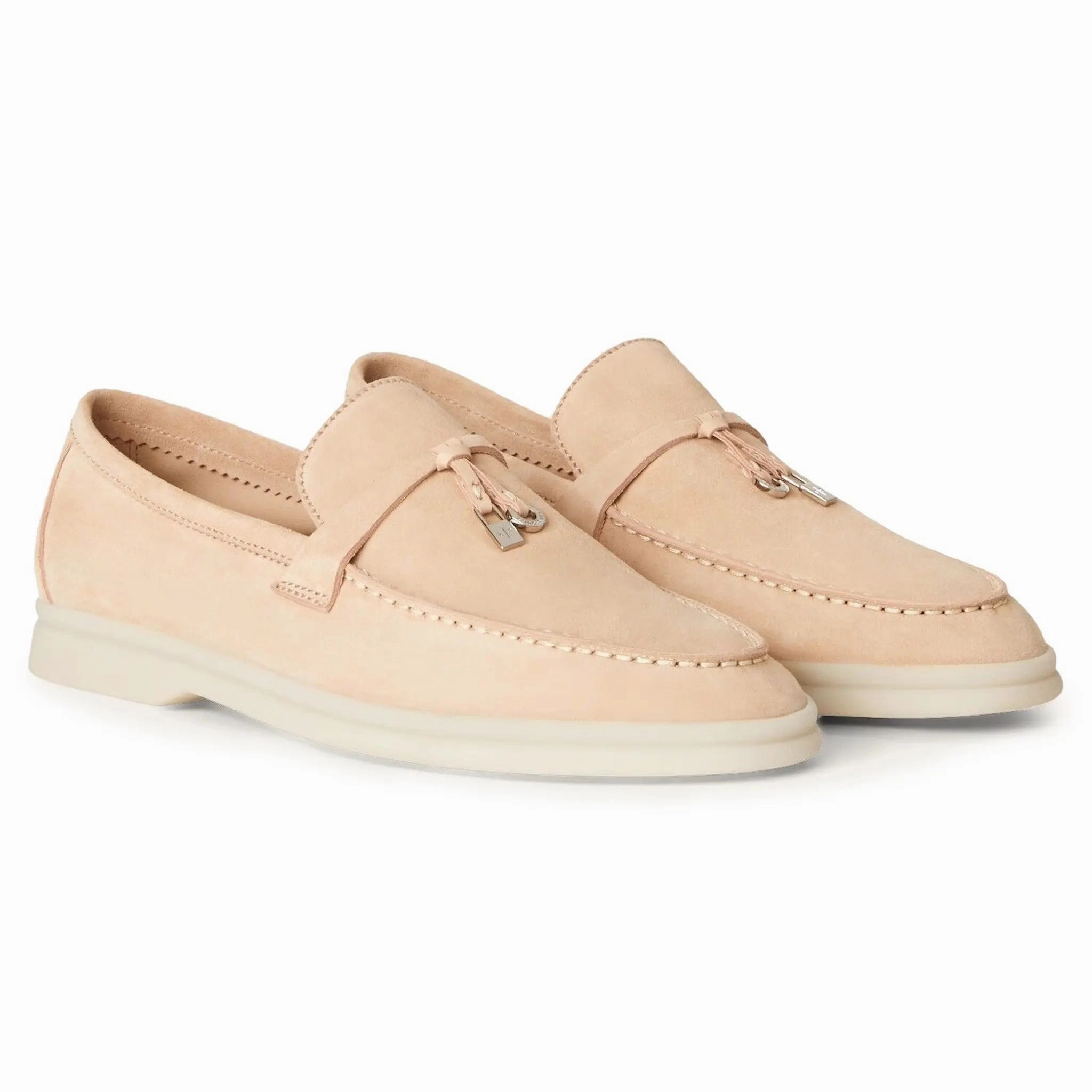 Beefroll Loafers Loro Piana Summer Charms Walk Suede Goatskin Pink Sand Loafers