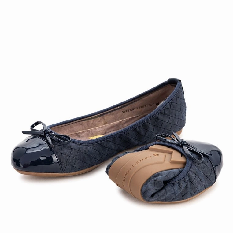 Bridal Party Shoes Flats OLIVIA Ballet Flat Shoes - Navy Burnished Suede W/ Emboss