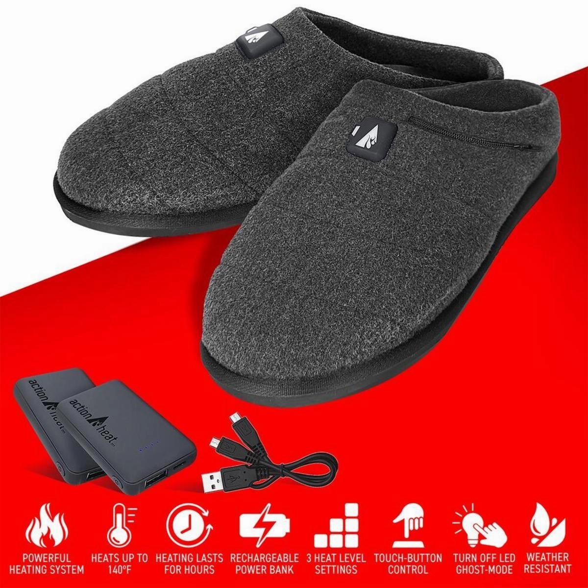 Tasman 2 Slippers Open Box ActionHeat 5V Battery Heated Slippers