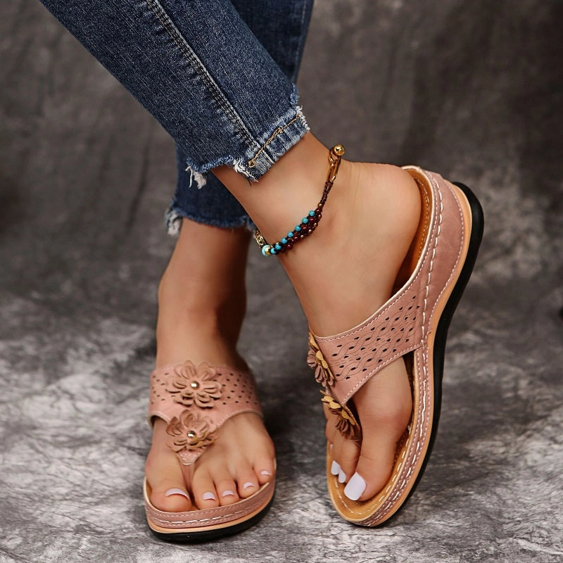 Womens Summer Flower Wedges Heel Casual Bohemian Flip-Flops Cool Flip Flops