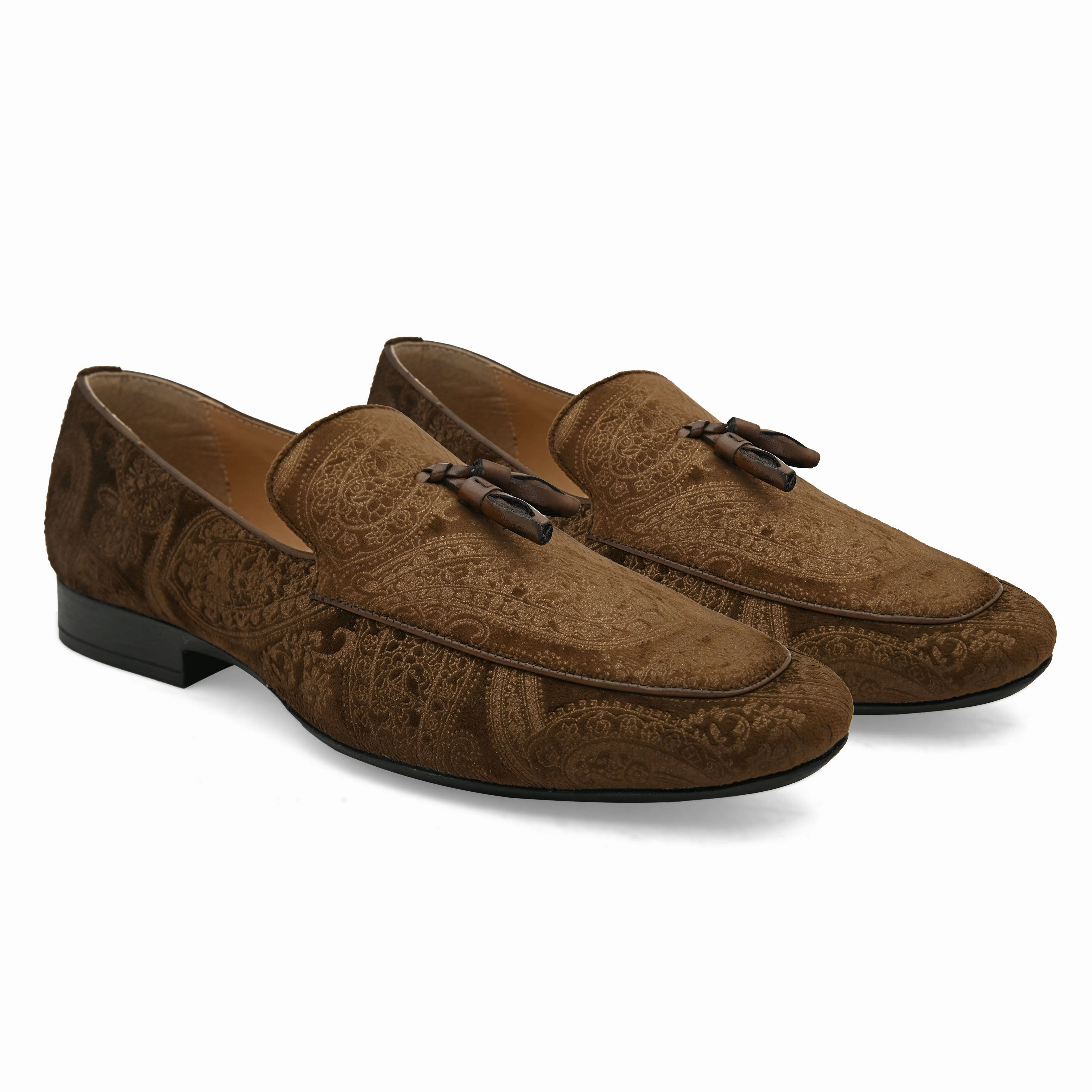 Loafers Suede Paisley Print Brown Loafers