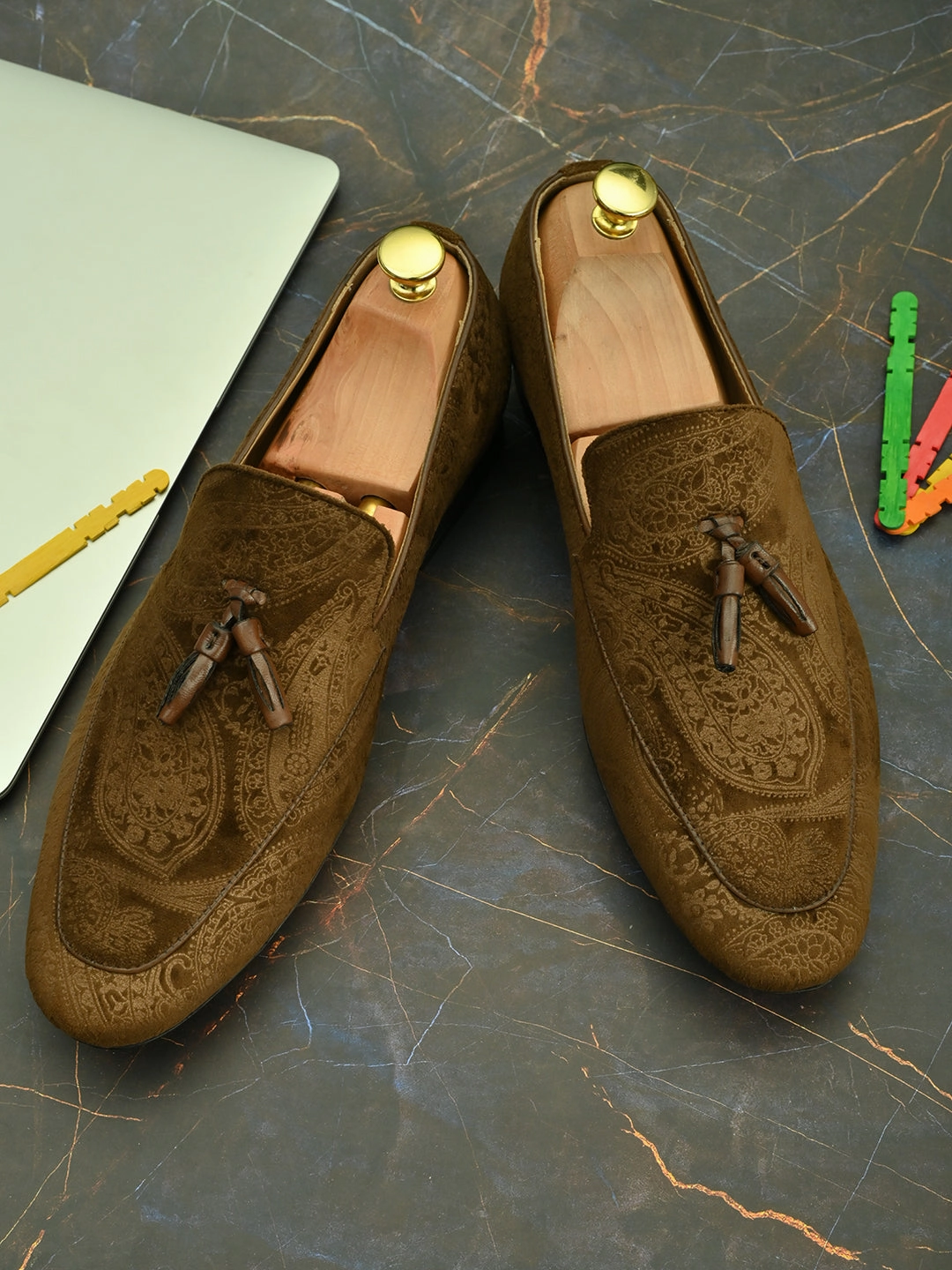 Paisley Print Brown Loafers Mk Shoes Loafers