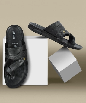Paragon Men's Slip-on Black Sandals for Men | Comfortable Sole & Durable And Stylish Sandals