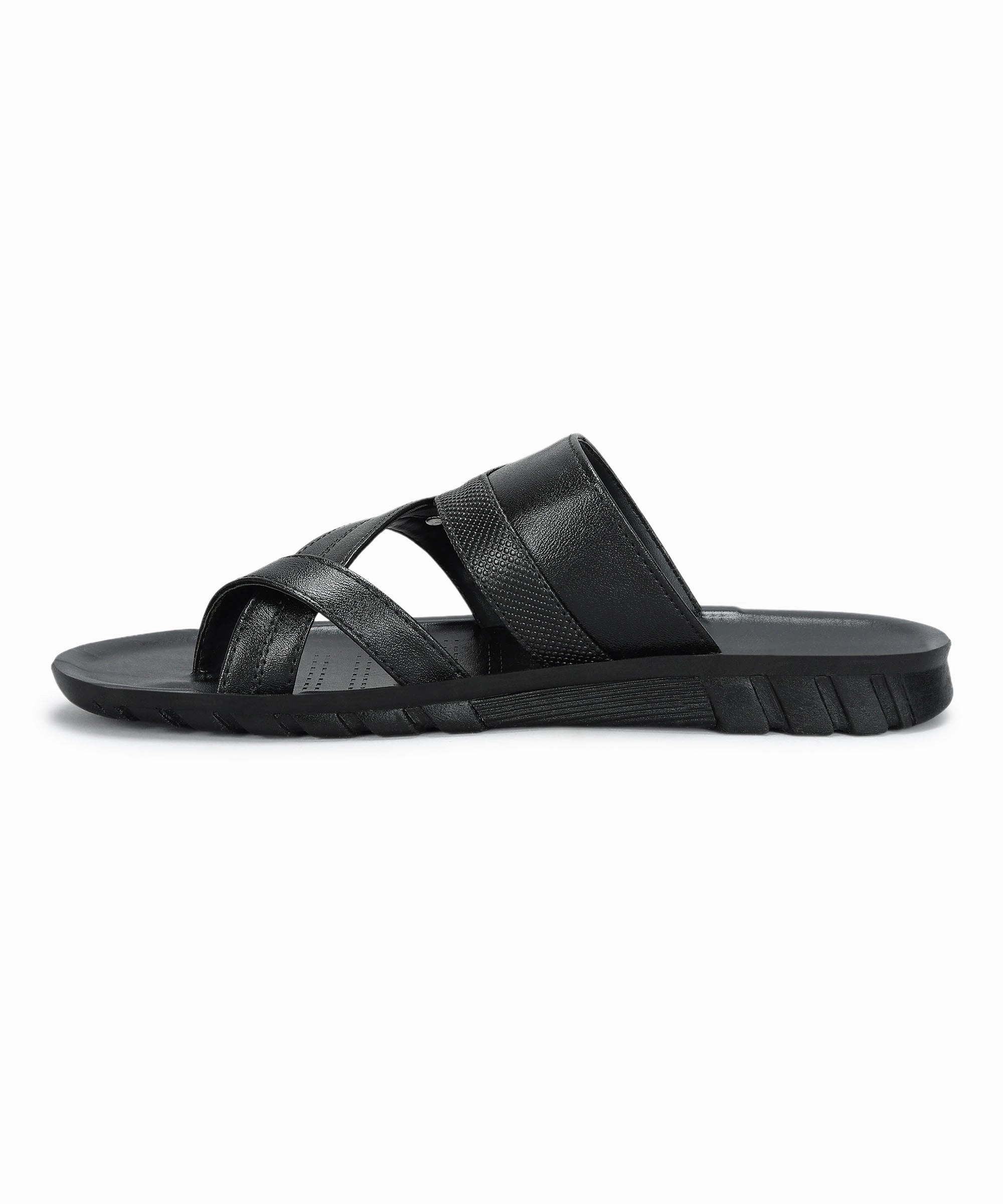 Paragon Men's Slip-on Black Sandals for Men | Comfortable Sole & Durable Tabi Leather Sandals