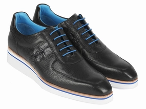 Paul Parkman Men's Casual Shoes Black Floater Leather (ID#192-BLK) Casual Shoes With Dress
