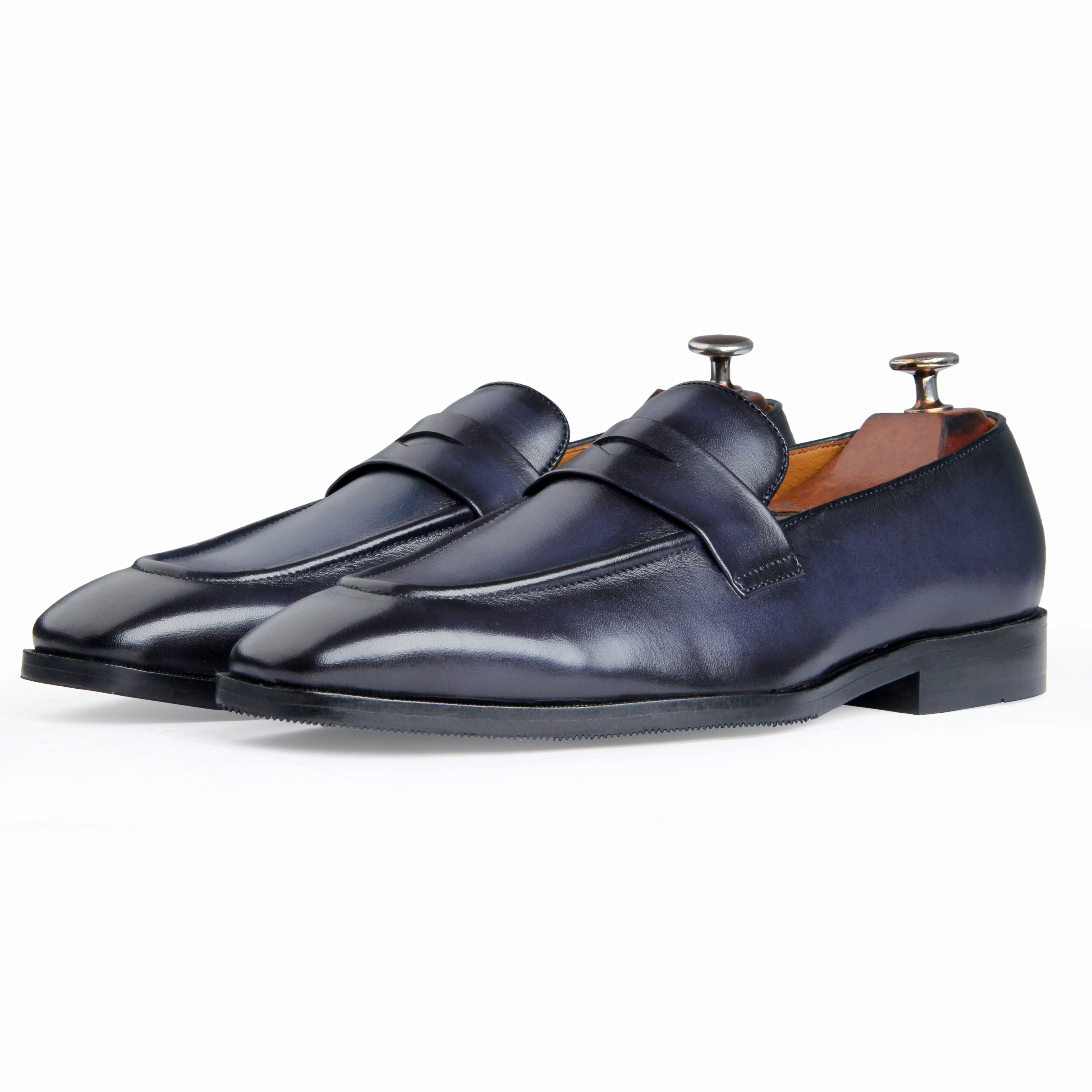 Penny Loafers Blue Hand Patina Cushioned Loafers