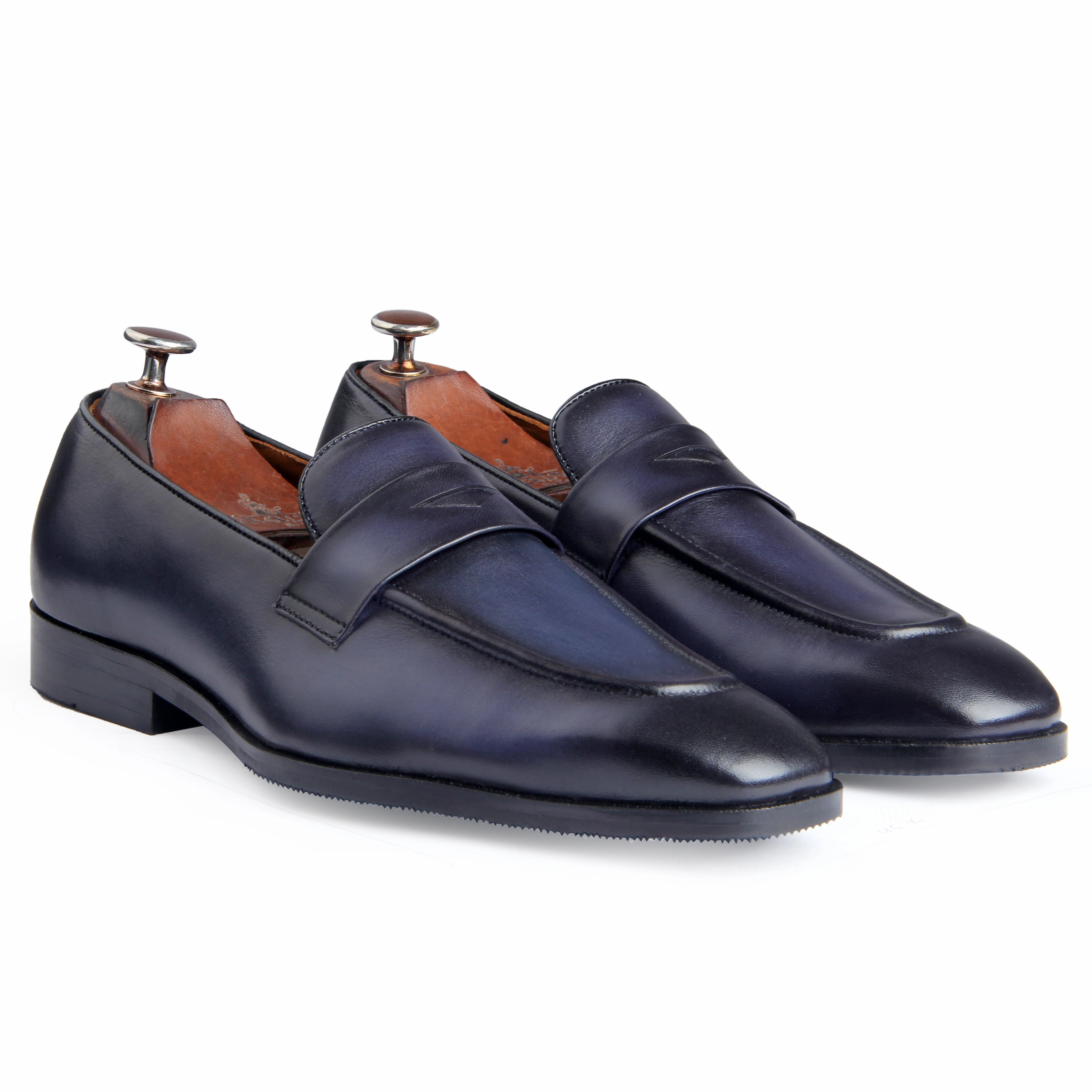 Penny Loafers Blue Hand Patina Loafers Office Shoes