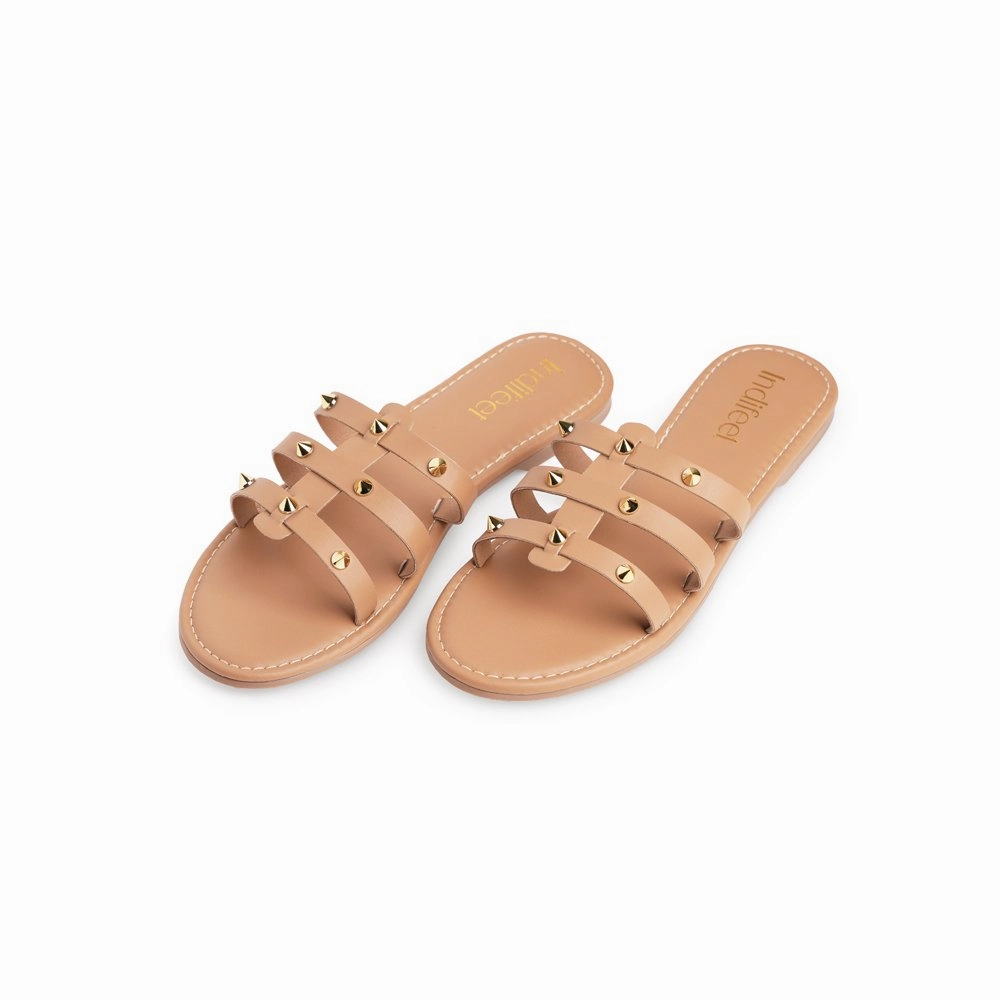 Snakeskin Shoes Flat Beige Studded Flat Sandals