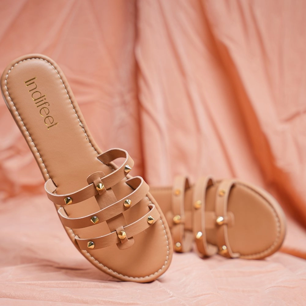 Beige Studded Flat Sandals Mt500 Burner Waterproof Shoes