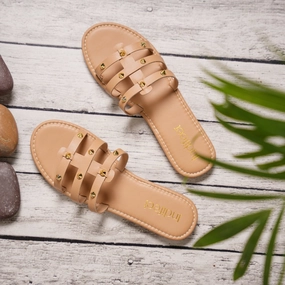 Beige Studded Flat Sandals Vans Shoes Flat