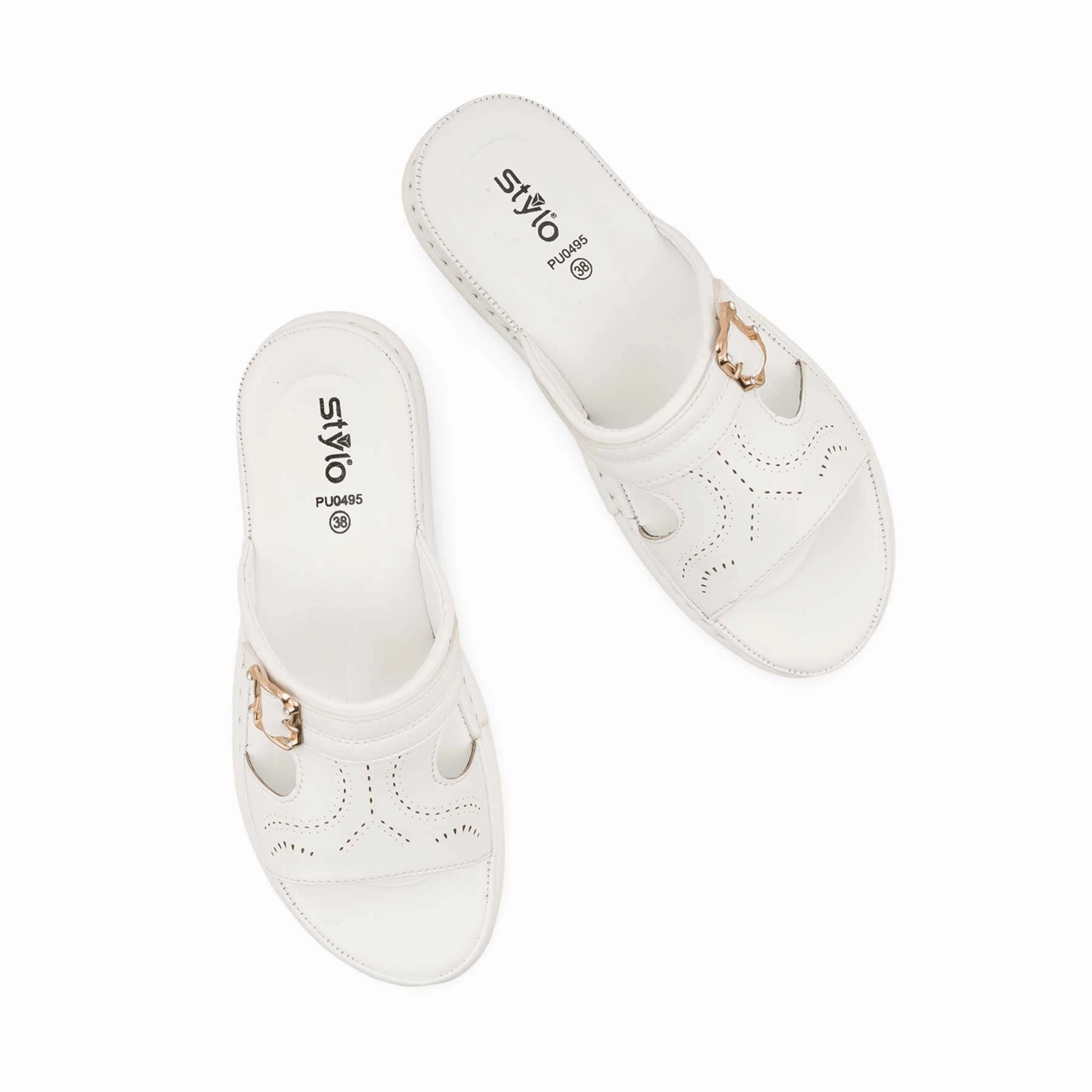 White Formal Slipper PU0495 White Wedge Slippers
