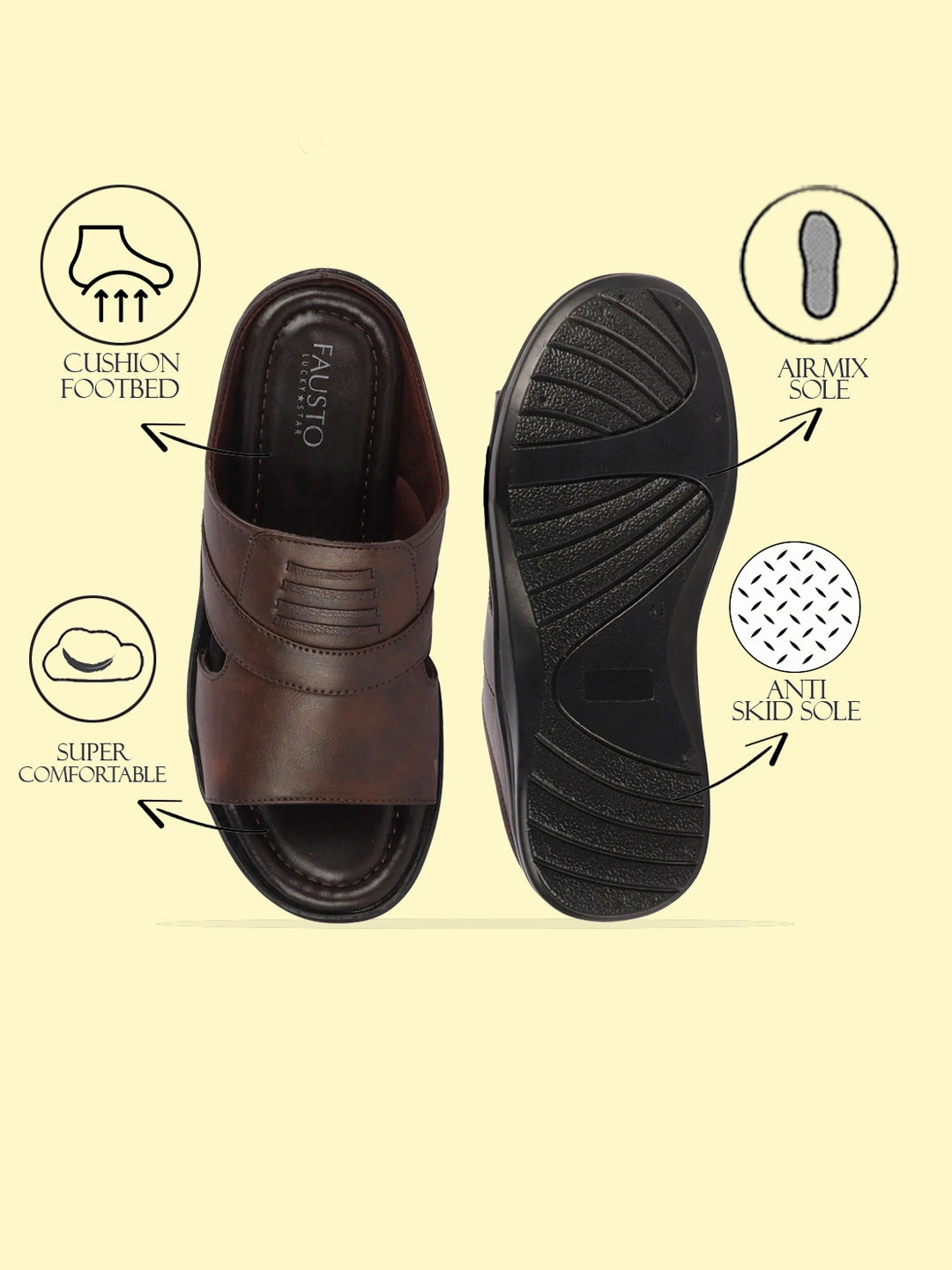 Men Brown Daily Indoor Outdoor Comfort Stitched Design Open Toe Slip On Slipper Knitted Slippers