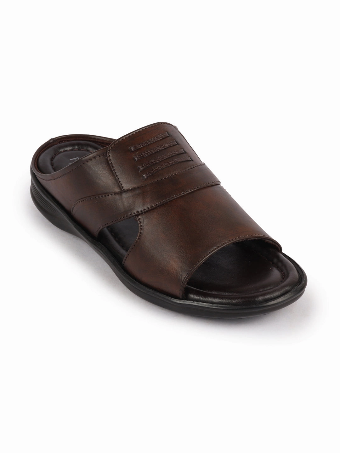 Men Brown Daily Indoor Outdoor Comfort Stitched Design Open Toe Slip On Slipper Nautica Slides
