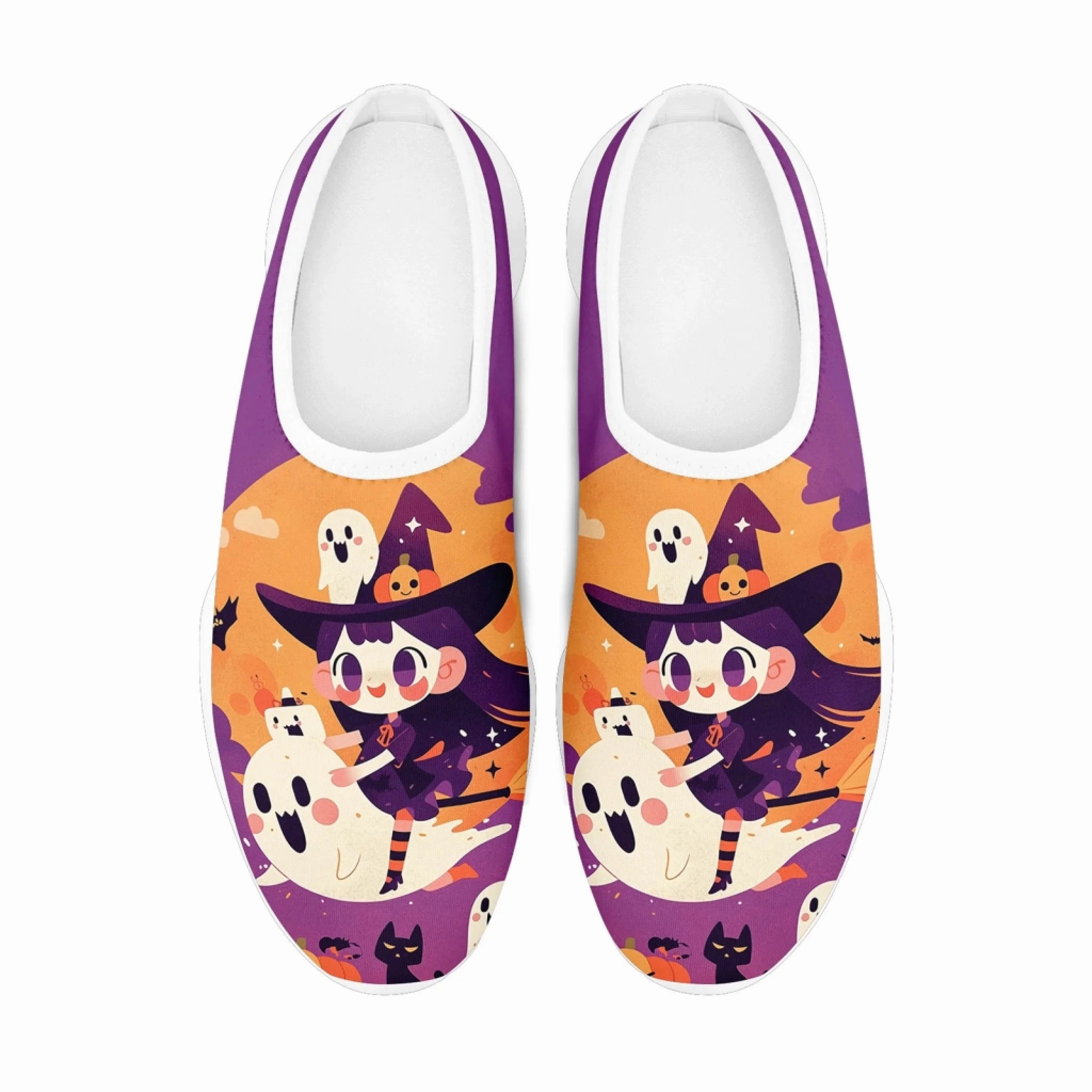 Extra Wide Slippers For Swollen Feet Personalized Pumpkins & Ghosts Warm Slippers, Custom Halloween Edition Shoes, Unique Gift fof Halloween FN063-25014001