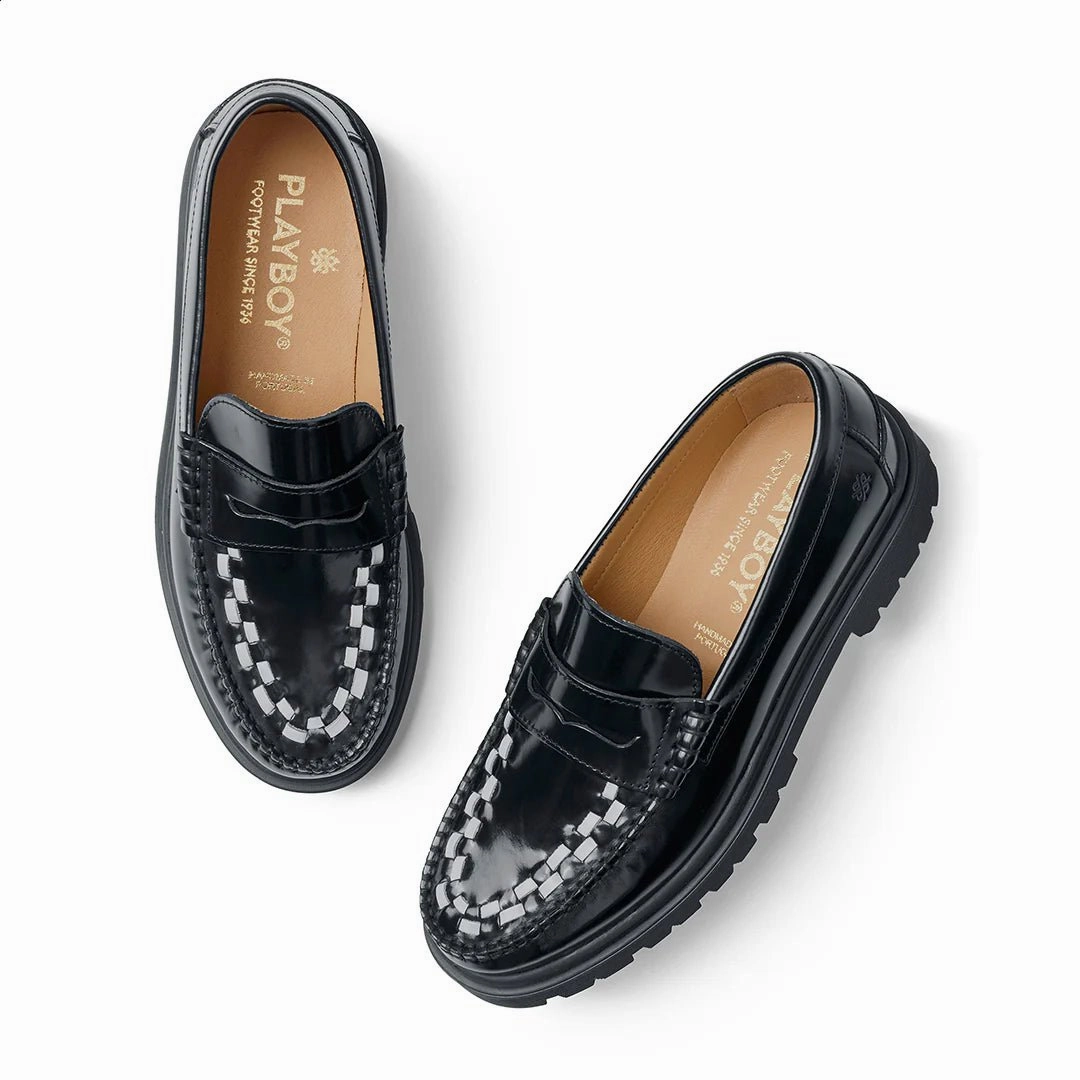 Slip-on Loafers Casual Playboy Duncan Black/White polido leather loafers