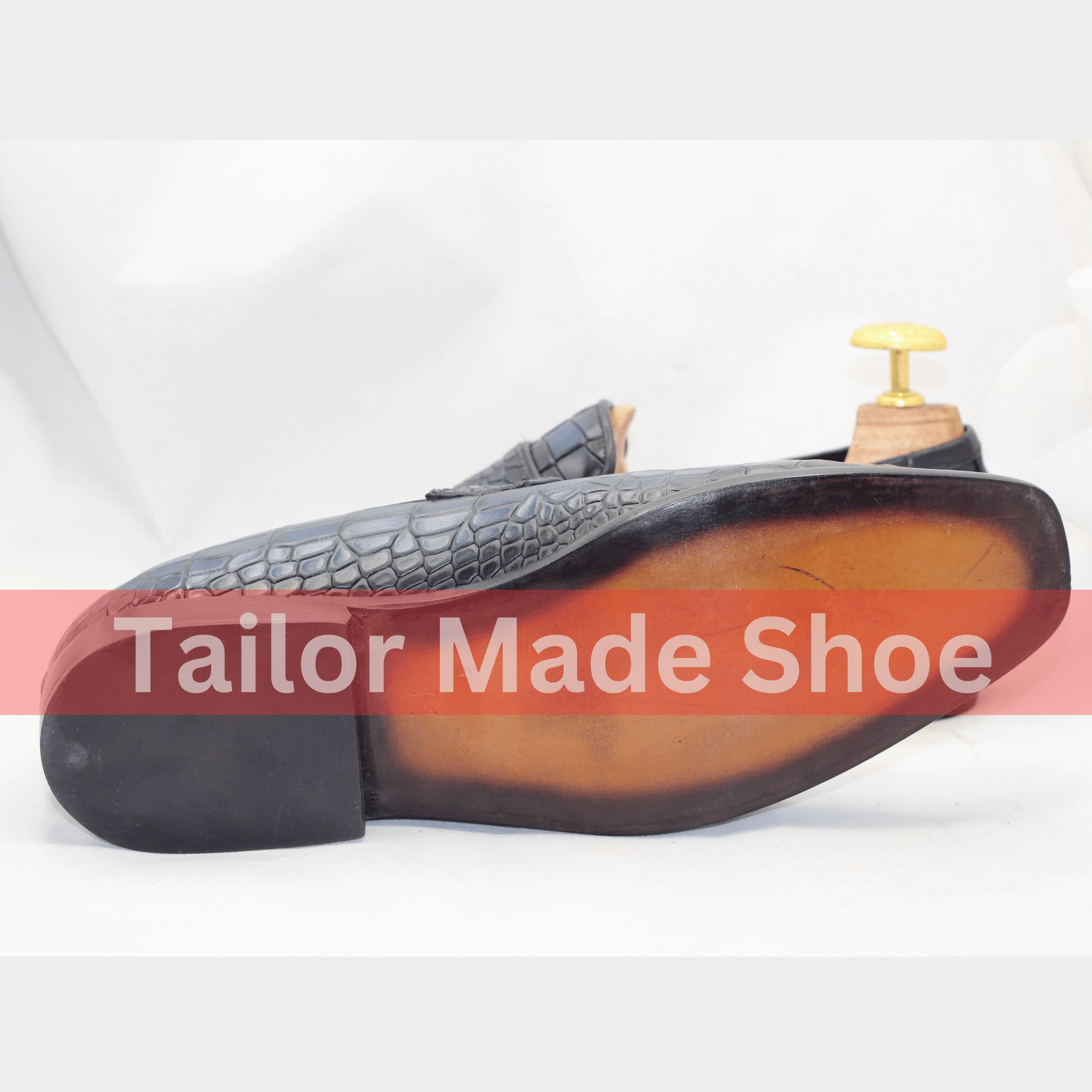 Jessa Loafers Men's Luxury Crocodile-Pattern Leather Loafers  Custom-Made Leather Loafers with Gold Detail  Navy Blue Elegance