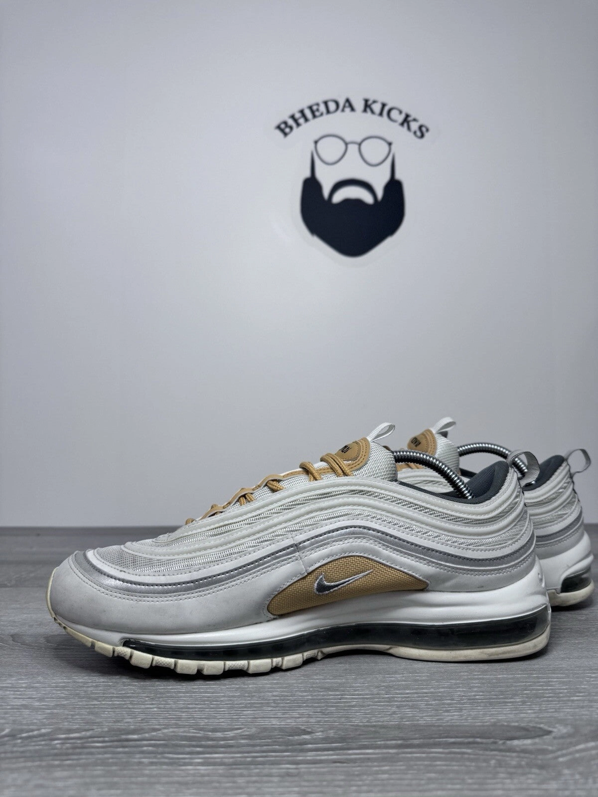 Size 10.5 - 2020 Nike ID Air Max 97 White Gold Black Sneakers  CT7949-991 Asics Shoes Marathon