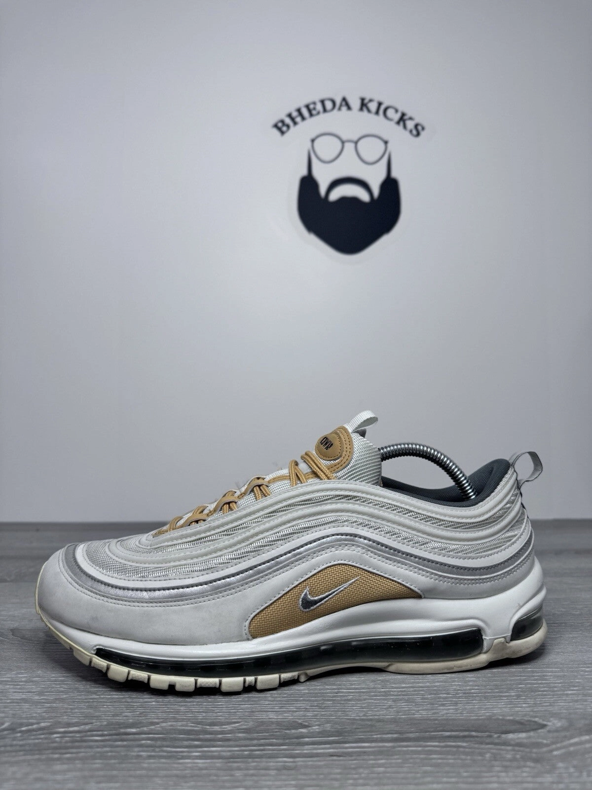 Size 10.5 - 2020 Nike ID Air Max 97 White Gold Black Sneakers  CT7949-991 Asics Gel Peake 2 Shoes