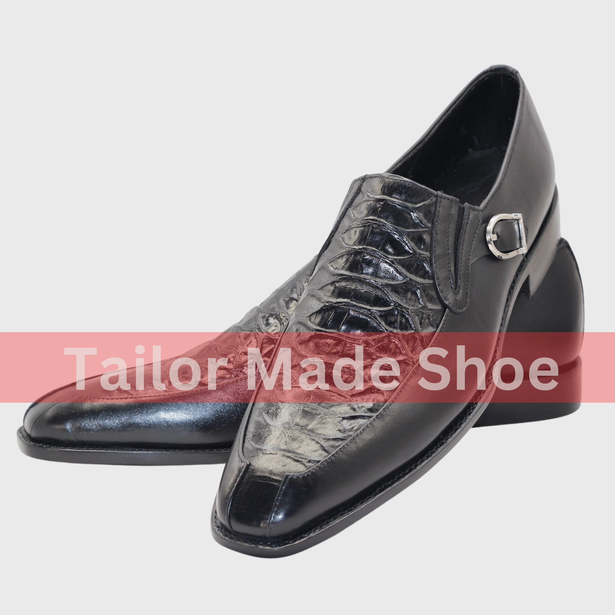 Premium Black Leather Loafers with Crocodile Texture Black Crocodile Embossed Loafers  Handcrafted Elegance Loafers Low Heel