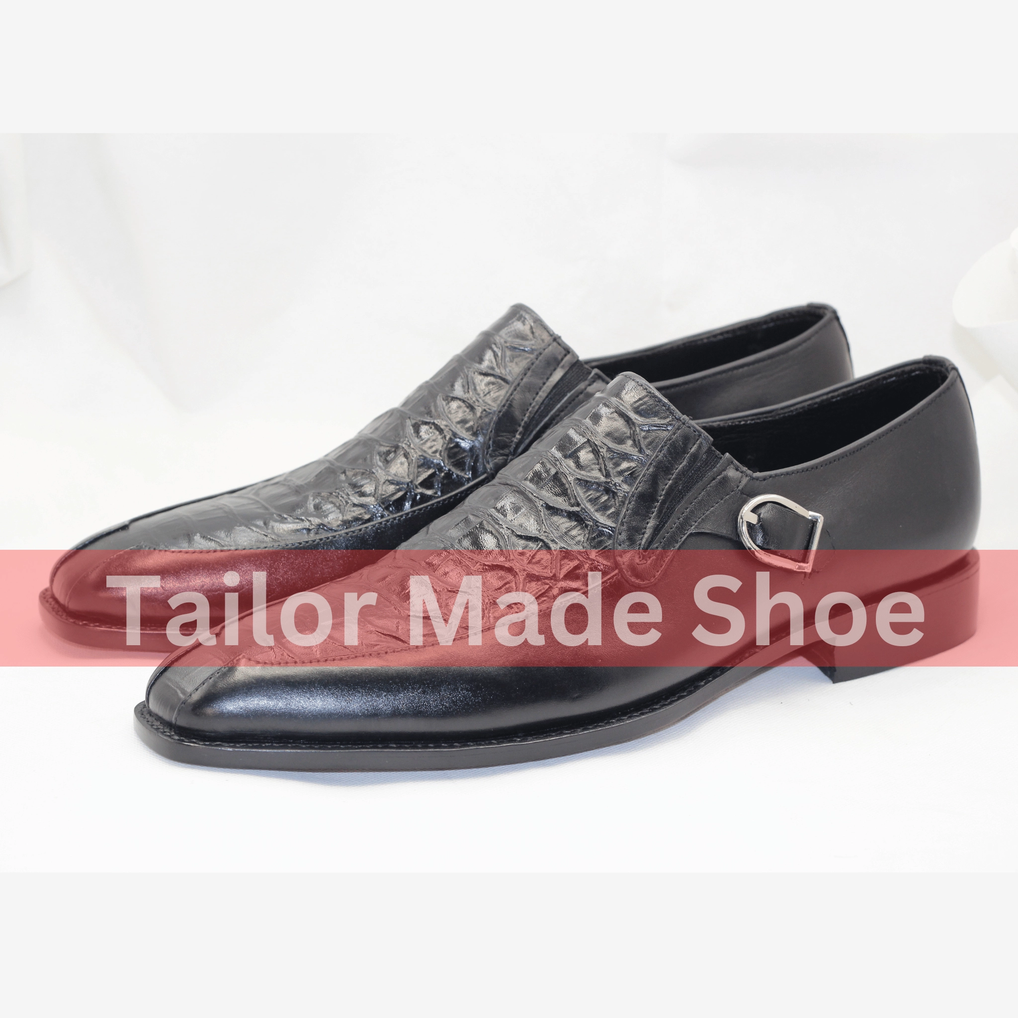 Loafers With Lace Premium Black Leather Loafers with Crocodile Texture Black Crocodile Embossed Loafers  Handcrafted Elegance