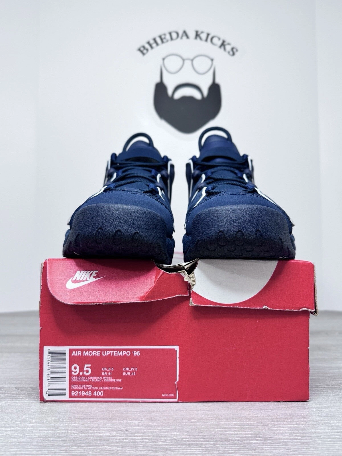Size 9.5 - Nike Air More Uptempo '96 Obsidian Navy White 921948-400 CLEAN The Most Expensive Asics Shoes