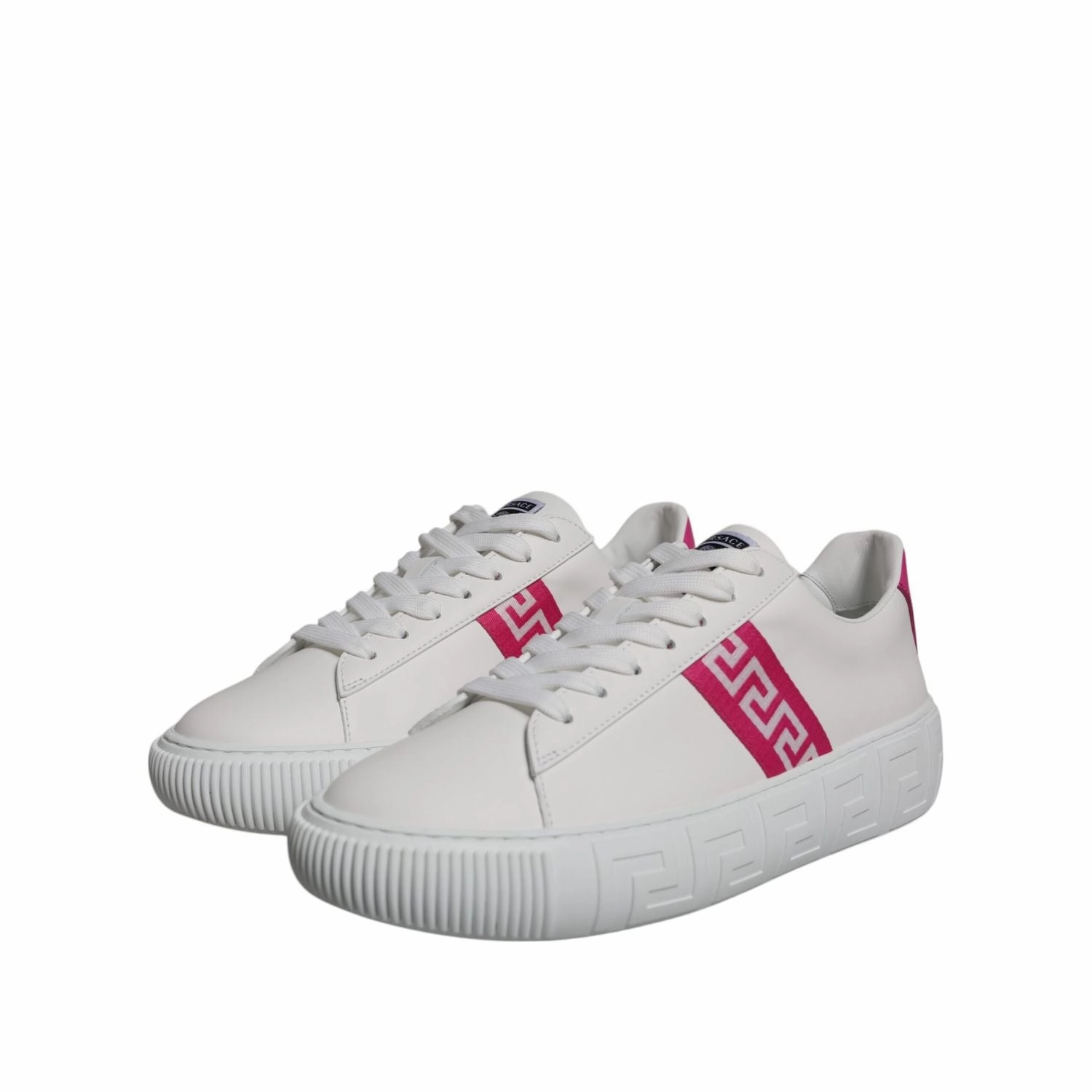 Sneakers Store New York Versace White Pink Greca Print Platform Low Top Sneakers Shoes