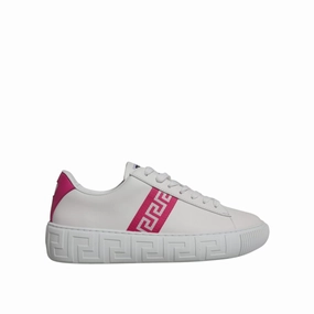 Versace White Pink Greca Print Platform Low Top Sneakers Shoes City Sneakers