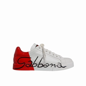 Dolce & Gabbana White Red Portofino Low Top Men Sneakers Shoes Skateboard Sneakers
