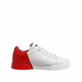 Cross Trainer Sneakers Dolce & Gabbana White Red Logo Low Top Leather Sneakers Shoes