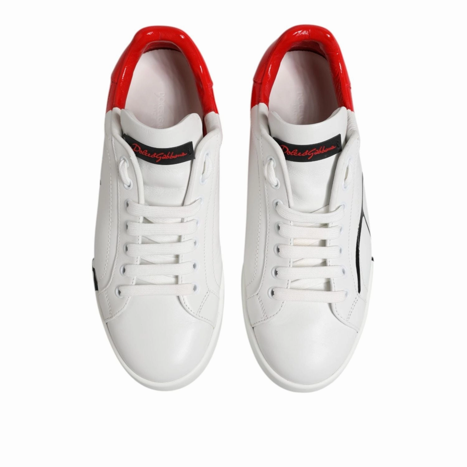 Dolce & Gabbana White Red Logo Low Top Leather Sneakers Shoes 12. NULL