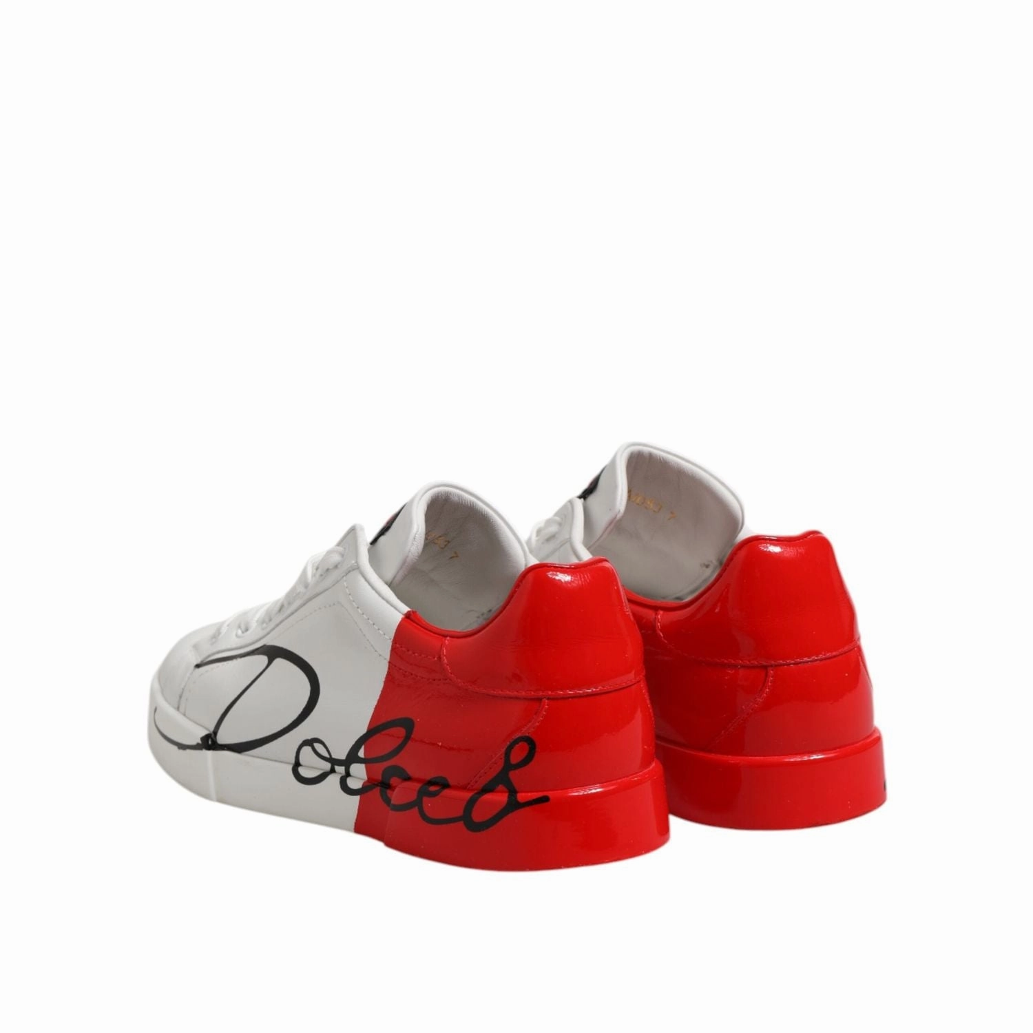 Dolce & Gabbana White Red Logo Low Top Leather Sneakers Shoes Sneakers Or Tennis Shoes