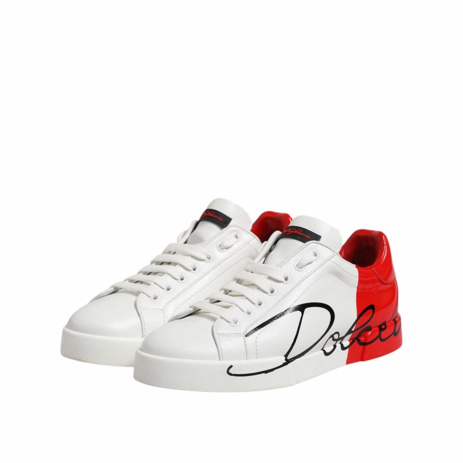 Dolce & Gabbana White Red Logo Low Top Leather Sneakers Shoes Best Sneakers Running
