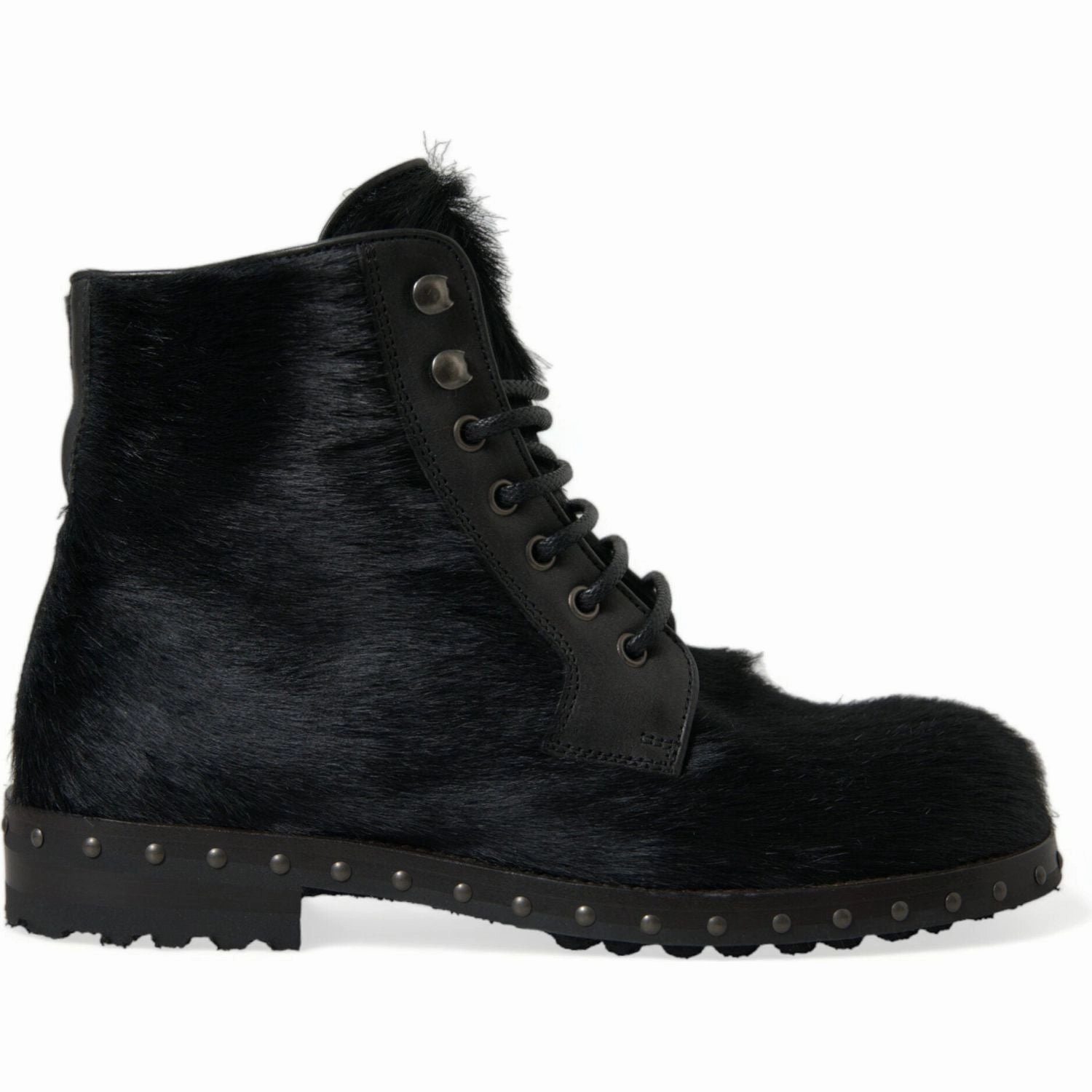 Flat-pedal Bike Shoe Dolce & Gabbana Black Pony Style Leather Mid Calf Boots Shoes