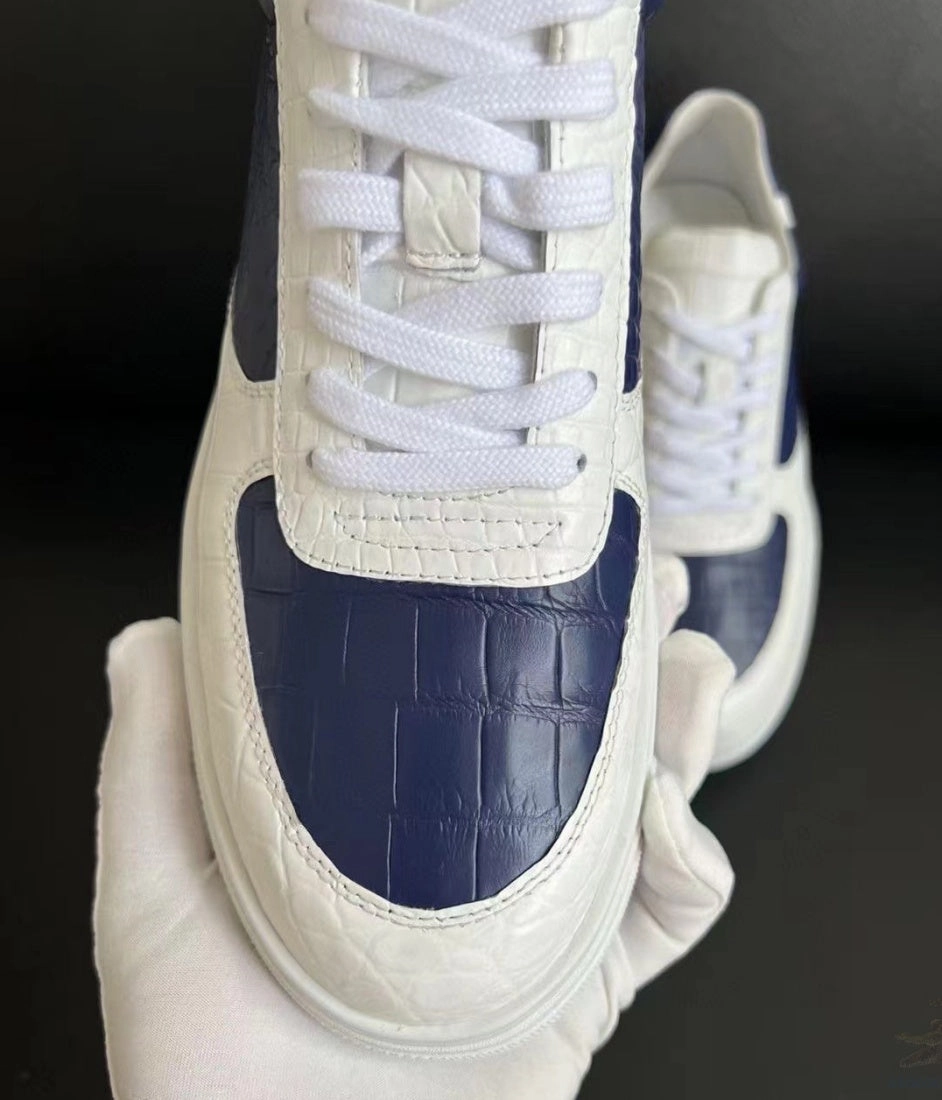 Real Crocodile Sneakers: Mens Genuine Alligator Leather Lace-up Shoes  #S586 Nunn Bush Moc Toe Casual Oxford Shoes