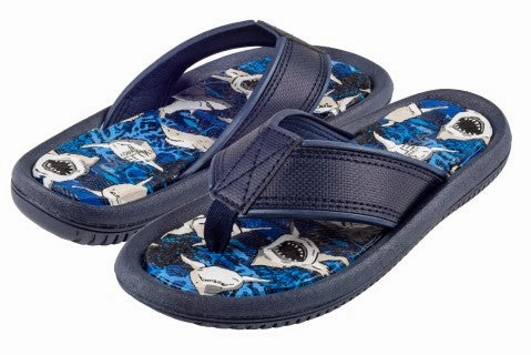 Fur Lined Flip Flops Boys Shiny Ocean Sharks Printed Faux Leather Flip Flop